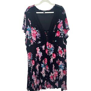Torrid Black Floral Lace-Up Dress Womens Plus Size 6 Dark Cottage Whimsigoth